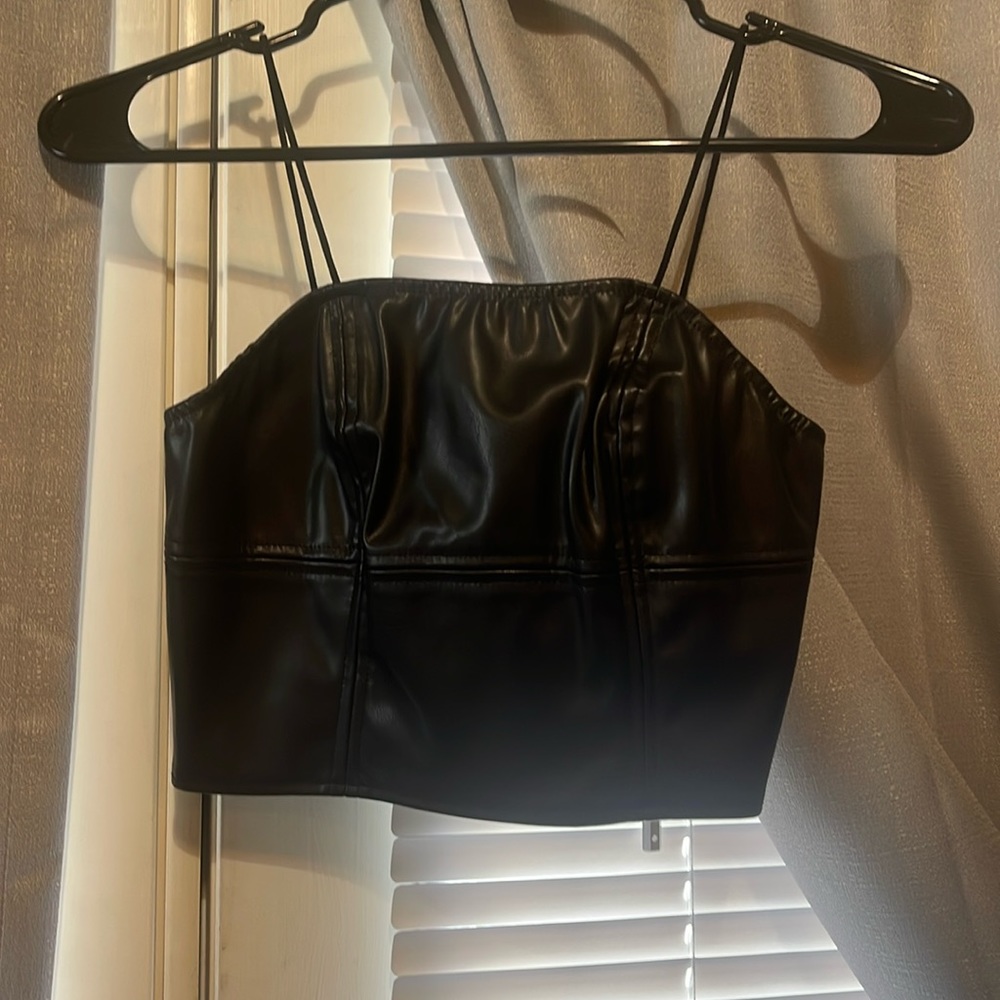 Black leather corset top